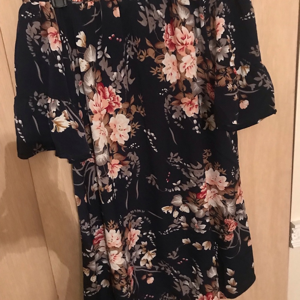 Navy floral strapless dress